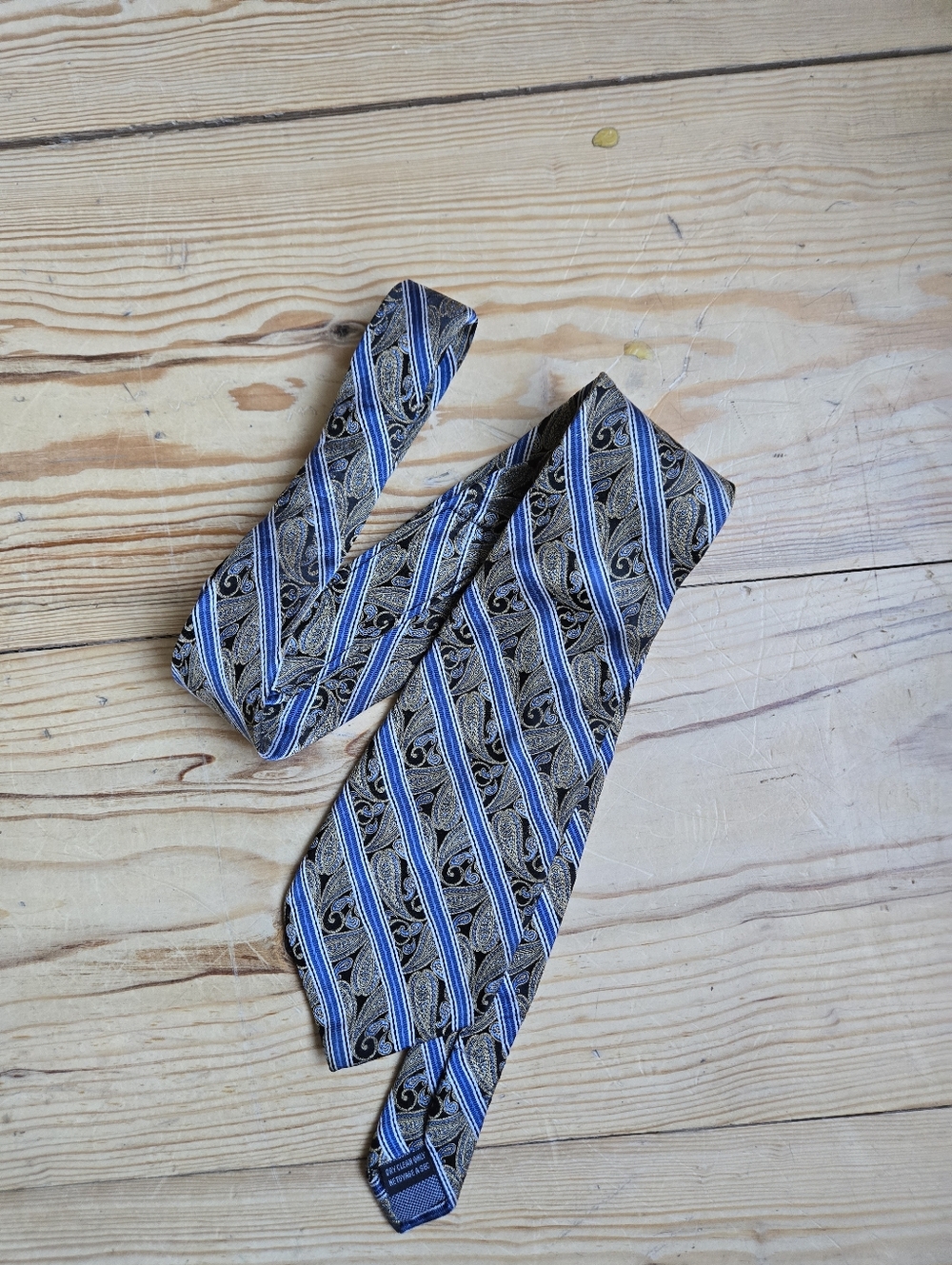 Pronto Uomo Couture Blue Gold Paisley Silk Tie